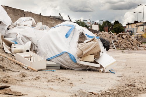Construction site with builders waste containers in Brompton